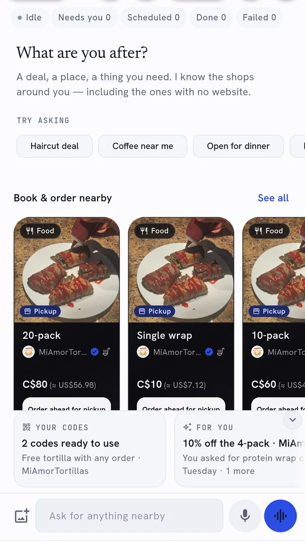The customer home screen: What are you after?